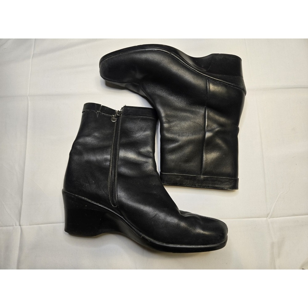 Rockport Soft Black Leather Wedge Ankle Boots Womens 9.5W Dynamic Suspension